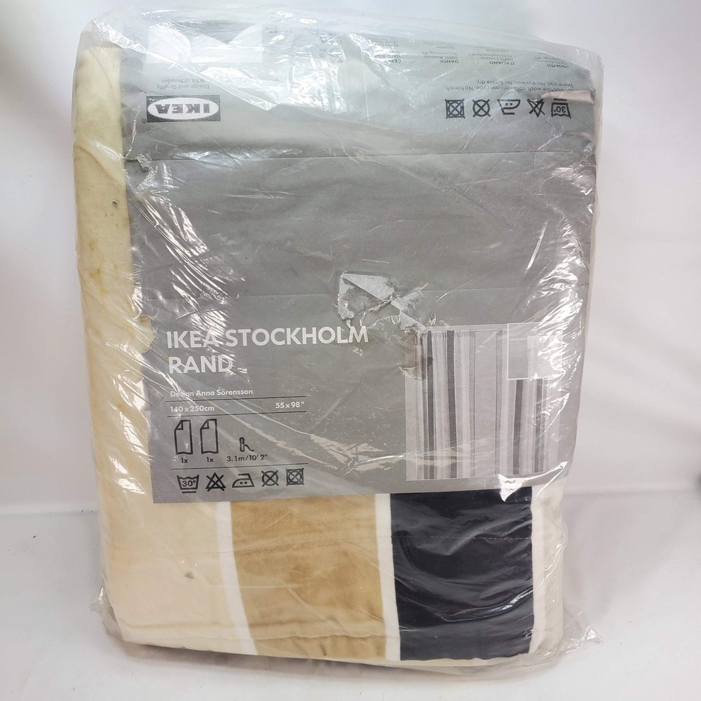 IKEA STOCKHOLM RAND Pair Curtains 55x98 Beige Black White Striped Cotton NEW
